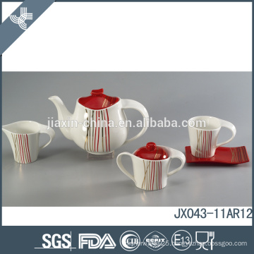 Russian style porcelain tea set for 2015 canton fair, color with gold line decal design